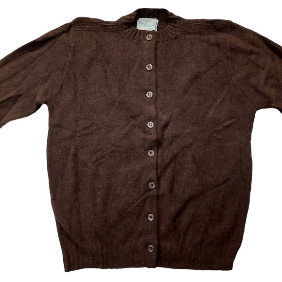Billy Joe Pure Vintage 1940s-1950s Dark Brown 100% Virgin Wool Cardigan Sweater - Picture 5 of 10